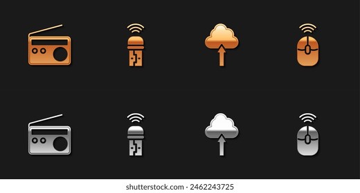 Stellen Sie Radio, USB-Wireless-Adapter, Cloud Hochladen und Wireless-Computermaus ein. Vektorgrafik