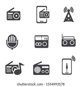 Set of radio vector illustration with simple black design. Radio icon 