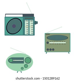 Set Radio Vector Vintage Green Isolated with White Background for Banner