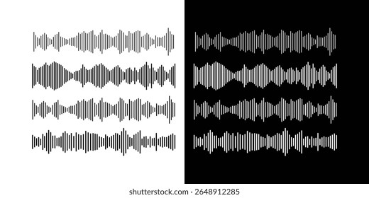 Conjunto do ícone de onda de rádio. Onda sonora monocromática simples. Ícone de onda de som vetorial. Barra de som do player de música. Interface de registro. Ícone do equalizador com linha da onda sonora. usado para celular.