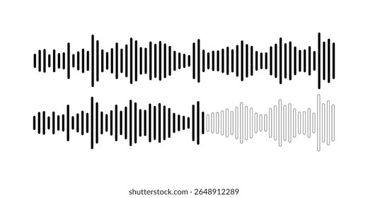 Conjunto do ícone de onda de rádio. Onda sonora monocromática simples. Ícone de onda de som vetorial. Barra de som do player de música. Interface de registro. Ícone do equalizador com linha da onda sonora. usado para celular.