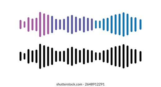 Conjunto do ícone de onda de rádio. Onda sonora monocromática simples. Ícone de onda de som vetorial. Barra de som do player de música. Interface de registro. Ícone do equalizador com linha da onda sonora. usado para celular.