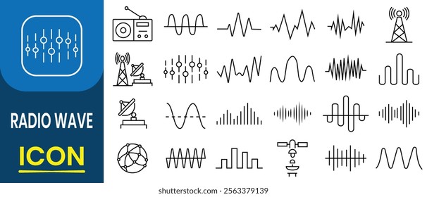 Set of Radio Wave icon. Set of Music, radio, cardio wave. Volume level symbols. Music player sound bar. Record interface. Monochrome simple sound wave on transparent background. used for mobile.