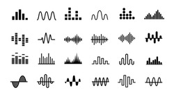 Set Of Radio Wave Icons. Monochrome Simple Sound Wave On White Background. Isolated Vector Illustration.