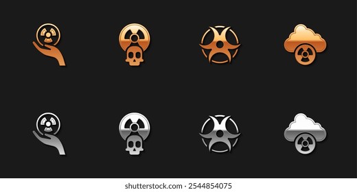 Set Radioactive, , Biohazard symbol and Acid rain and radioactive cloud icon. Vector