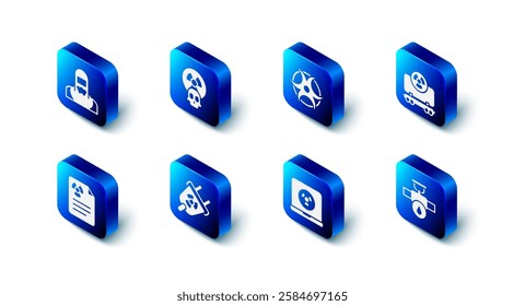 Set Radioactive, Biohazard symbol, cargo train, Industry pipe and valve, Nuclear laptop, Radiation electrical plug, warning document and reactor worker icon. Vector