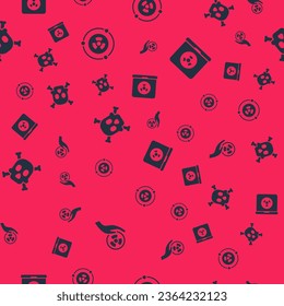 Set Radioactive, , Bones and skull warning and Nuclear laptop on seamless pattern. Vector