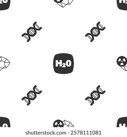 Set Radioactive, Chemical formula H2O and DNA symbol on seamless pattern. Vector