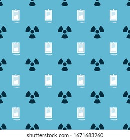 Set Radioactive and Clipboard with document on seamless pattern. Vector