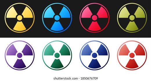 Set Radioactive icon isolated on black and white background. Radioactive toxic symbol. Radiation Hazard sign. Vector.