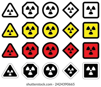 set radioactivo icono nuclear diferentes colores y formas diseño de señales de advertencia aislado símbolo de peligro alerta peligro peligro peligro tráfico vector diseño plano para sitio web móvil aislado blanco Fondo