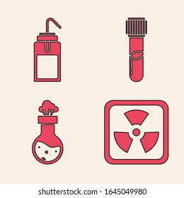 Set Radioactive, Laboratory wash bottle, Test tube and flask chemical and Test tube and flask chemical icon. Vector