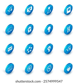 Set Radioactive in location, Test tube and flask, Electrical panel, Equation solution, Radiation warning document, DNA symbol and Light bulb with concept of idea icon. Vector