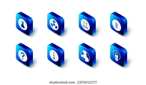 Set Radioactive, Temperature wash, Weizen, Lactose-frei, Weltweit, Information, Unbekannter Suche und Test Tube und Kolben Icon. Vektorgrafik