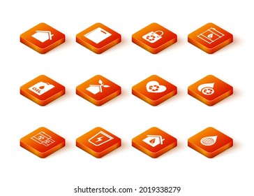 Set Radioactive waste in barrel, Lightning with trash can, Canister machine oil, Eco friendly house, heart, Earth planet water drop and Recycle clean aqua icon. Vector