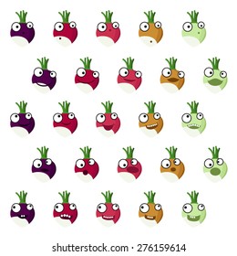 Set of radish emoticons