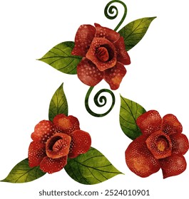 Set of Rafflesia Arnoldii Indonesia Rare Flower Illustration
