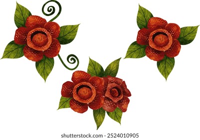 Set of Rafflesia Arnoldii Indonesia Rare Flower Illustration
