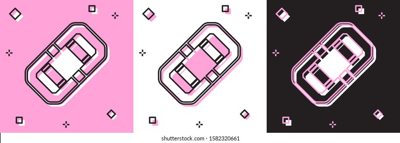 Set Rafting boat icon isolated on pink and white, black background. Inflatable boat. Water sports, extreme sports, holiday, vacation, team building.  Vector Illustration