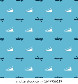 Set Rafting boat and Skateboard on street ramp on seamless pattern. Vector