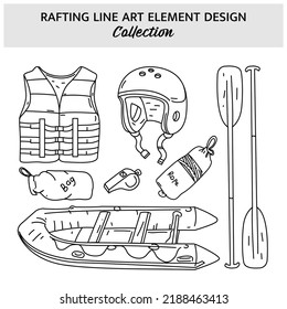 Set of Rafting equipment hand drawn vector illustration. Sports icon design template.