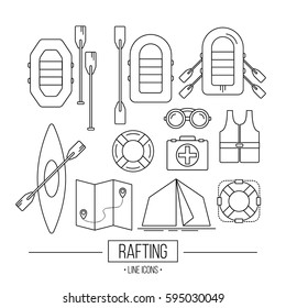 Set of rafting icons. Simple basic universal elements.