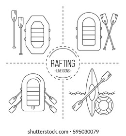 Set of rafting icons. Simple basic universal elements.