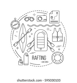 Set of rafting icons. Simple basic universal elements.