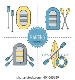 Set of rafting icons. Simple basic universal elements.