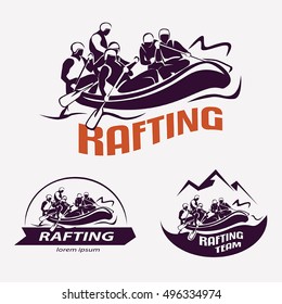 set of rafting templates for labels, emblems, badges or logos, water sports