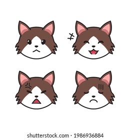 Set of ragamuffin cat faces showing different emotions for design.