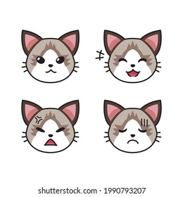 Set of Ragdoll cat faces showing different emotions for design.