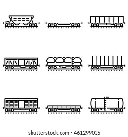 Set Of Rail Car Flat Line Icons