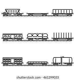 Set Of Rail Car Flat Line Icons