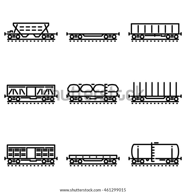 Set Rail Car Flat Line Icons Stock Vector (Royalty Free) 461299015