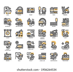 Set of Railway Element thin line and pixel perfect icons for any web and app project. 