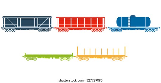 Set of Railway freight cars - railcars - Vector illustration