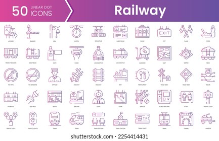 Conjunto de iconos de ferrocarril. Conjunto de iconos de estilo de degradado. Ilustración vectorial