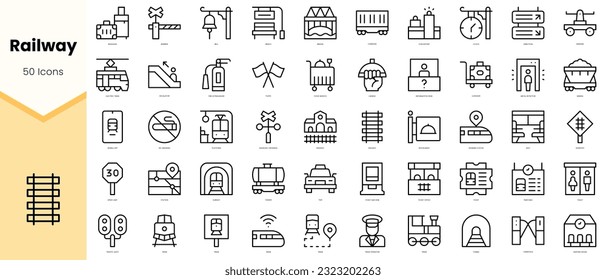 Set of railway Icons. Simple line art style icons pack. Vector illustration