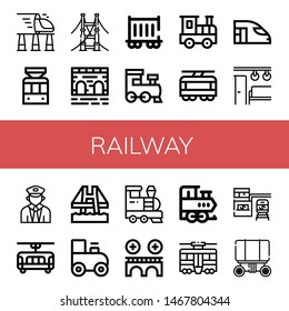 Set Of Railway Icons Such As High Speed Train, Tramway, Bridge, Railway Carriage, Train, Railroad, Tram, Electric Train, Toy Station, Wagon , Railway