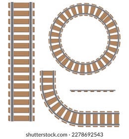 A set of railway tracks. Isolated vector elements of a railway, rails of railway routes