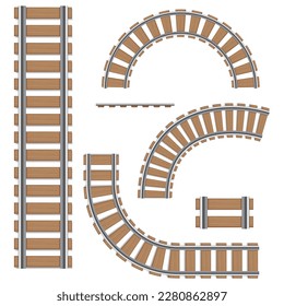 A set of railway tracks. Isolated vector elements of a railway, rails of railway routes