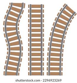 A set of railway tracks. Isolated vector elements of a railway, rails of railway routes