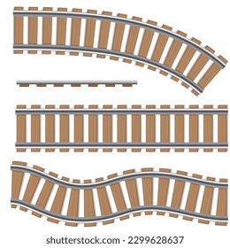 Un conjunto de vías ferroviarias. Elementos vectores aislados de un ferrocarril, vías de ferrocarril