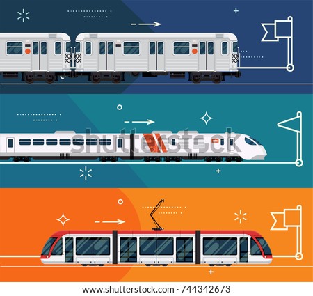 set railway transport horizontal banner templates stock vector