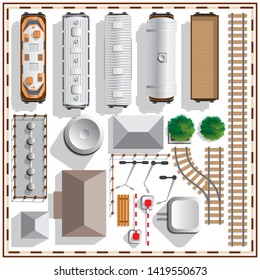 Set of railway. View from above. Isolated on white background. Vector illustration.