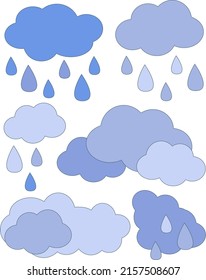 Set of rain clouds, drops in simple style vector 