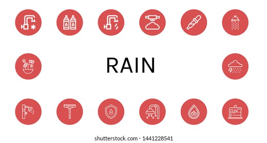 Set of rain icons such as Cold water, Ink, Hot water, Mist, Drop, Shower, Wiper, Rainbow, Umbrella, Storm , rain