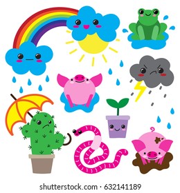 Set with rain,  vector illustration
