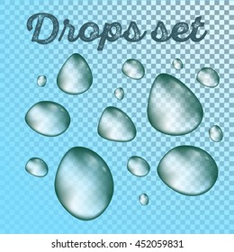 set of rain, water isolated drops different shapes. vector illustration.
